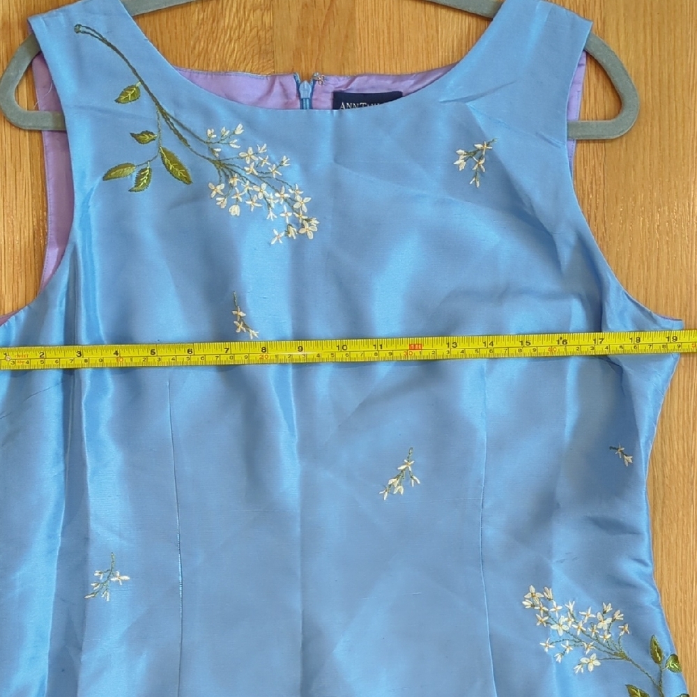 Ann Taylor Vintage 90s Y2K Minimalism Pure Silk Blue floral dress 16 Petite - Picture 8 of 11